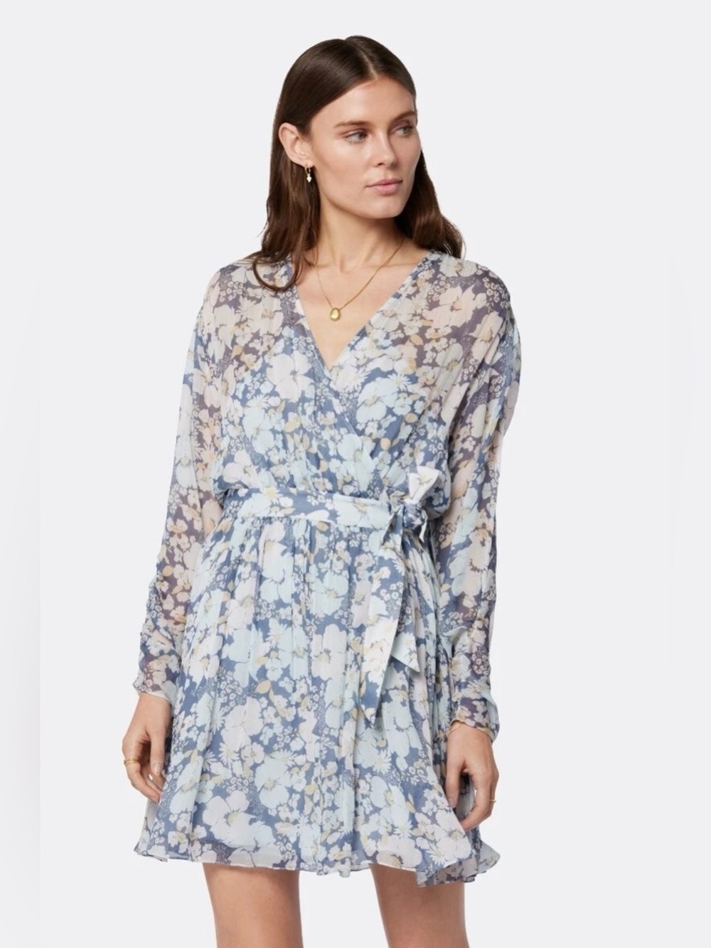 NWT Joie Clara Mini Silk Floral Wrap Dress Blue Size Small